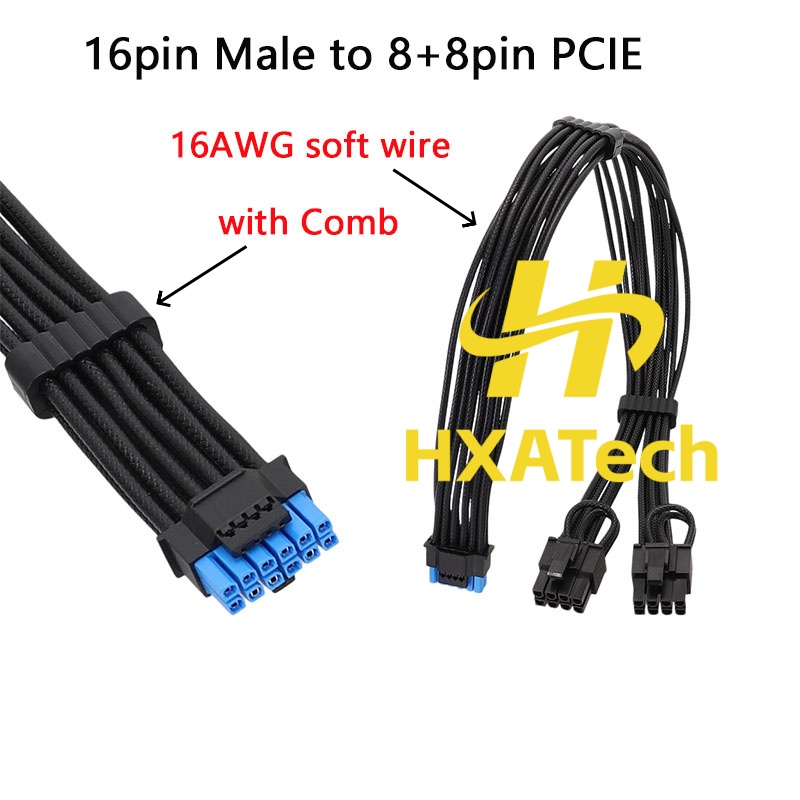 Dual 8Pin To 16Pin 12Vhpwr Cable - HXATech-컬러풀 12VHPWR-듀얼 8핀 비디오 카드 전원